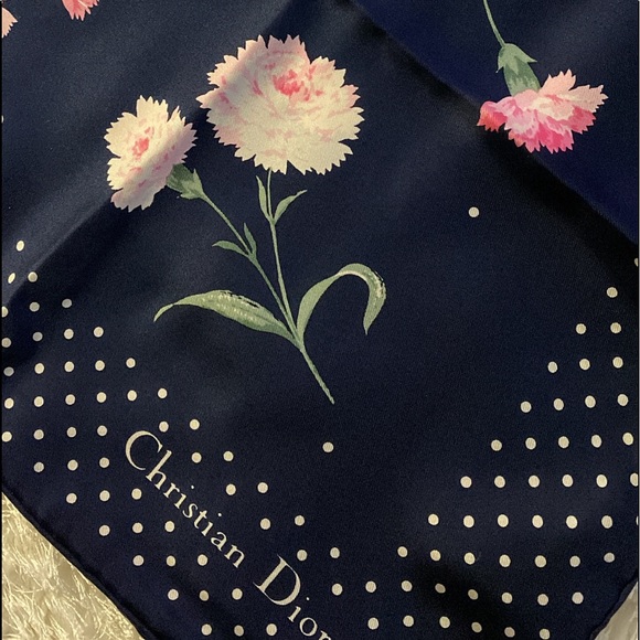 AUTHENTIC CHRISTIAN DIOR FLORAL SILK SCARF - Picture 6 of 6